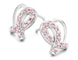 Pink Synthetic Crystal Solidarity Ribbon Heart Earrings in Sterling Silver